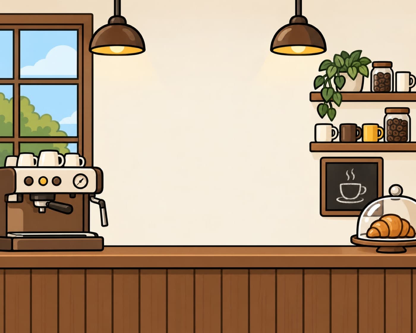 Loky the eagle waving from behind the counter of his café